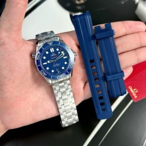 omega speedmaster 42mm blau/edelstahl kautschuckband
