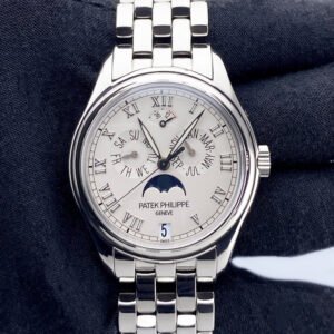 patek philippe annual calendar 37mm edelstahl weiß zifferblatt